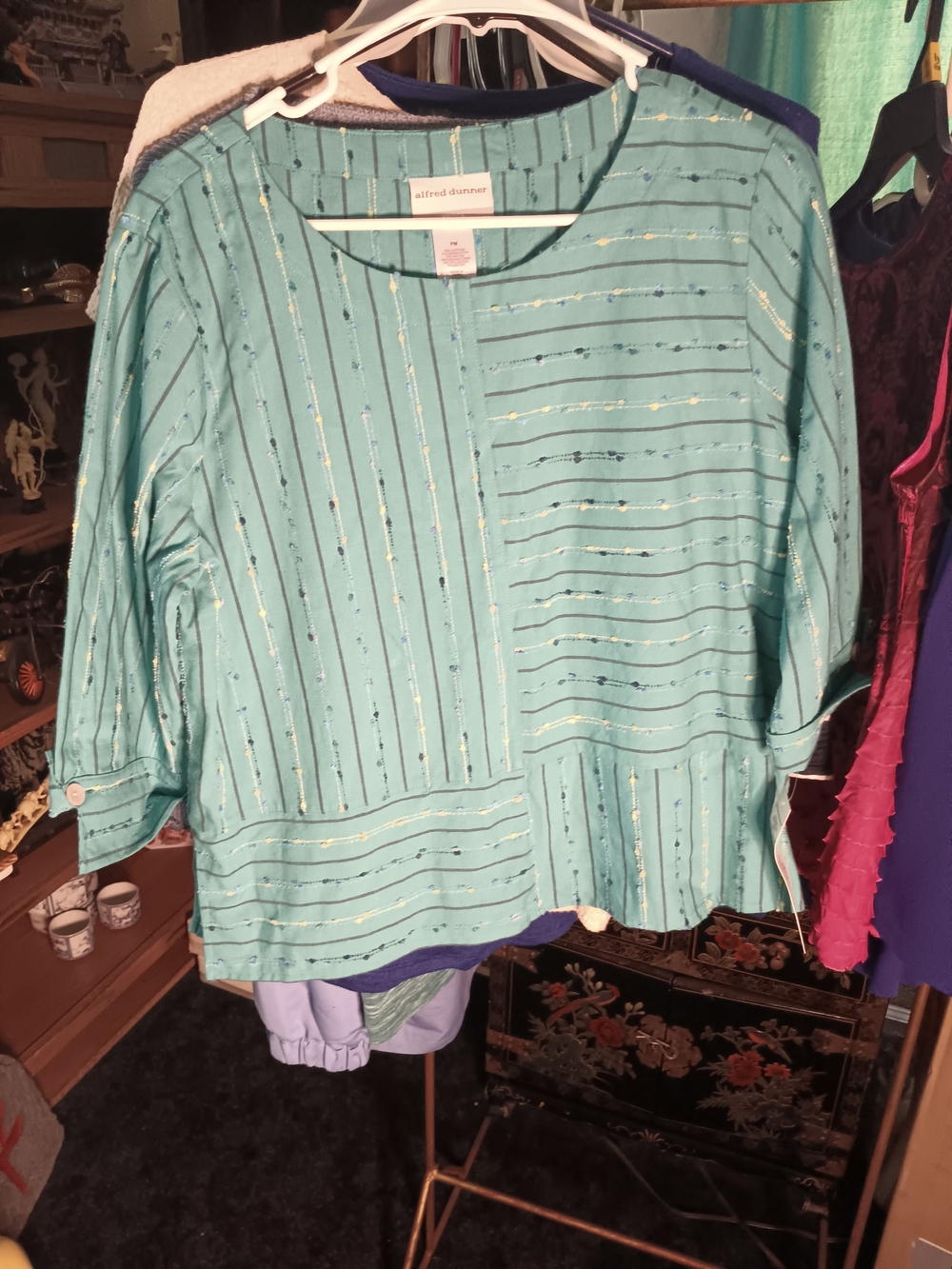 Alfred Dunner Turquoise Striped Women's Top